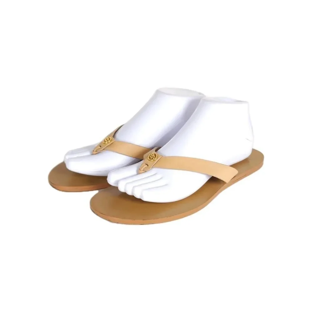Tory Burch Women's Manon US9M Natural Leather Flat Thong Flip Flops Sandals